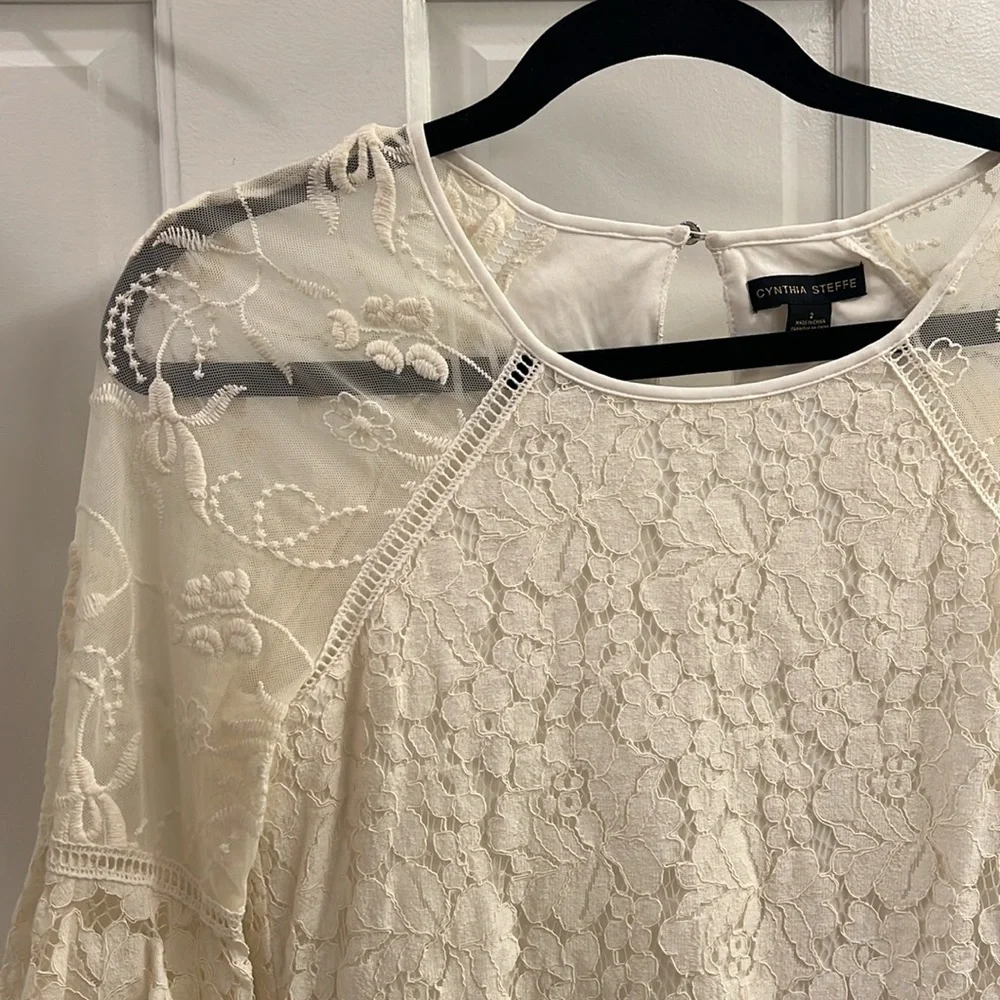 Cynthia Steffe Lace Bell Sleeve Sheath Above the Knee Mini Dress - Picture 3 of 7